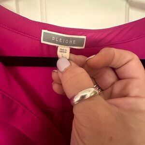 L Fushia flowy long sleeve top with smocking at up neck line